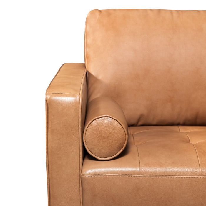 Sofa sectionnel de droite Edge 2 pièces en cuir véritable avec pattes en bois et coussins de dossier amovibles - brun