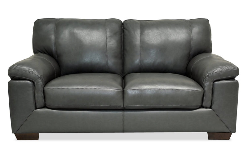 Causeuse Classico de 71 po en cuir véritable avec pattes en bois - gris carbone
