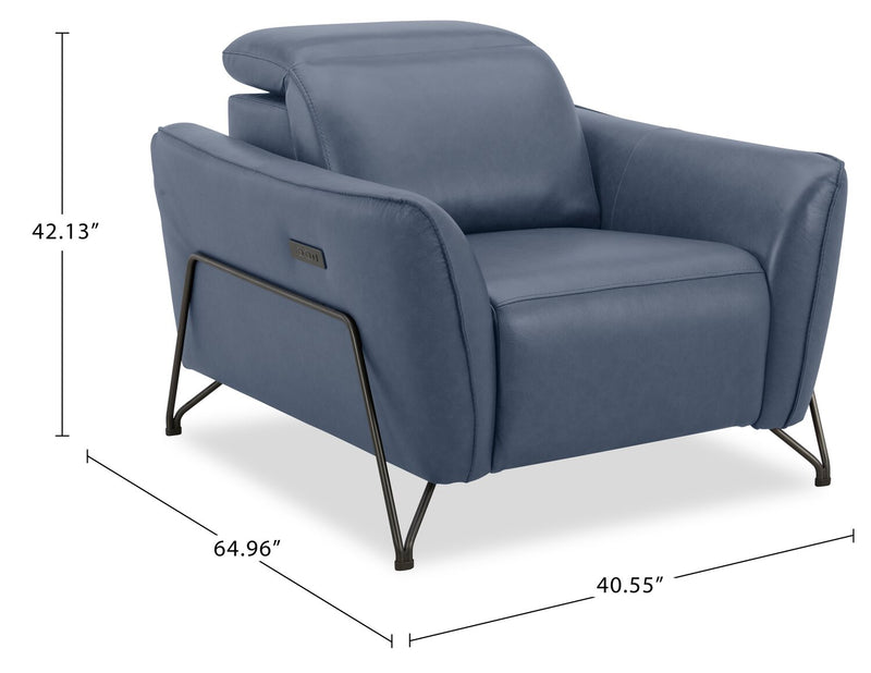 Fauteuil à inclinaison électrique Riviera en cuir véritable de qualité supérieure - bleu