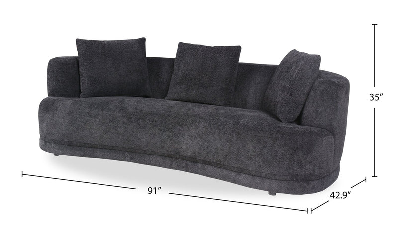 Sofa arrondi Moon de 91 po en tissu avec coussins décoratifs - noir corbeau laineux
