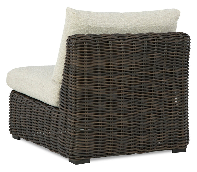 Fauteuil sans accoudoirs Halifax pour la terrasse à l’extérieur - osier en résine, tissu Nuvella - brun et beige