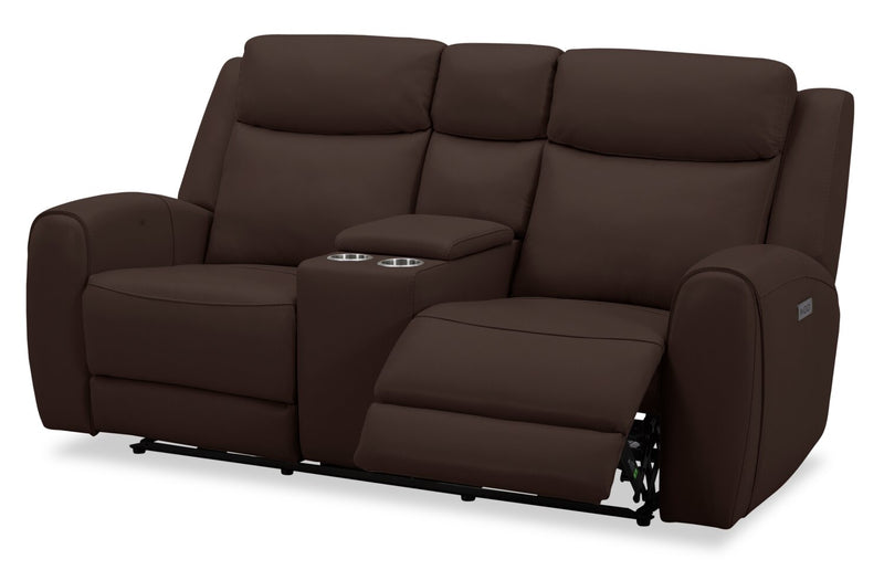Causeuse à inclinaison électrique Reign de 78 po en cuir véritable de qualité supérieure avec console - brun chocolat Silverado