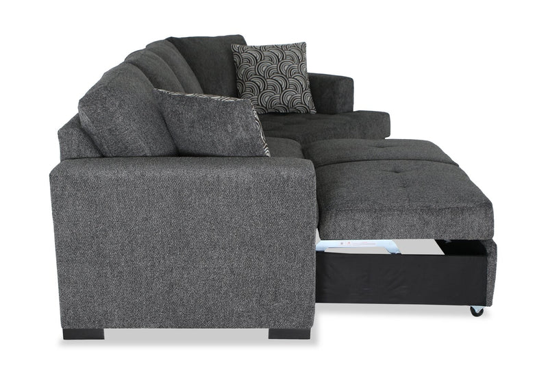 Sofa-lit sectionnel enveloppant de droite Legend 2 pièces fabriqué au Canada en tissu de chenille - gris poivre