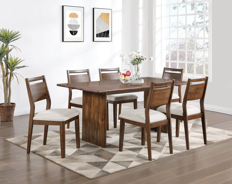 Ensemble de salle à manger Vale 7 pièces en bois avec table de 72 po (l) et 6 chaises - brun et beige