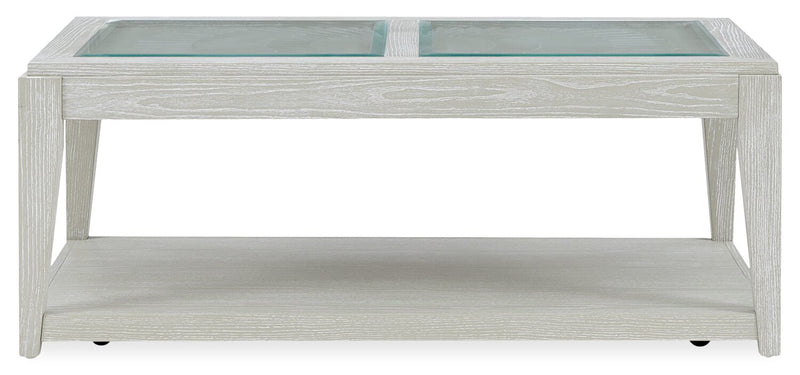 Table à café Vida de 48 po en bois massif avec tablette et roulettes - sable