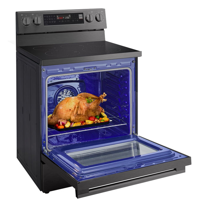 Cuisinière intelligente électrique LG de 6,3 pi³ avec friture à air - acier inoxydable noir - LREN6325ZE