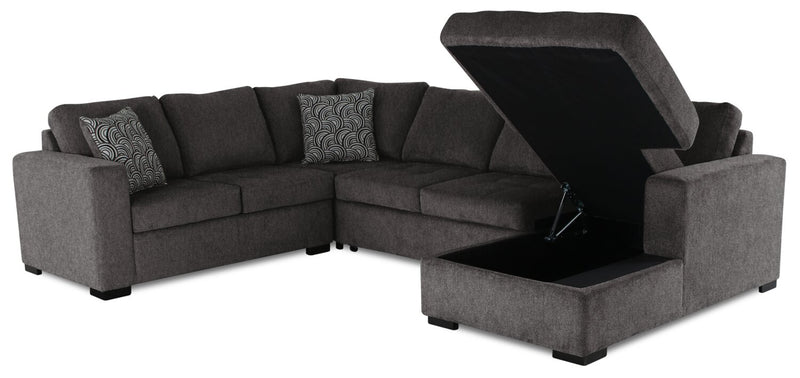Sofa-lit sectionnel de droite Legend 4 pièces fabriqué au Canada en tissu de chenille avec fauteuil long de rangement - brun étain