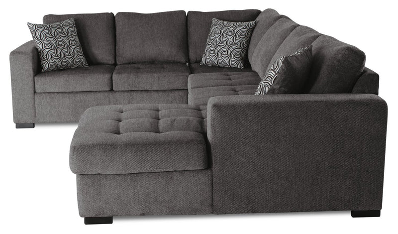 Sofa-lit sectionnel de droite Legend 4 pièces fabriqué au Canada en tissu de chenille avec fauteuil long de rangement - brun étain