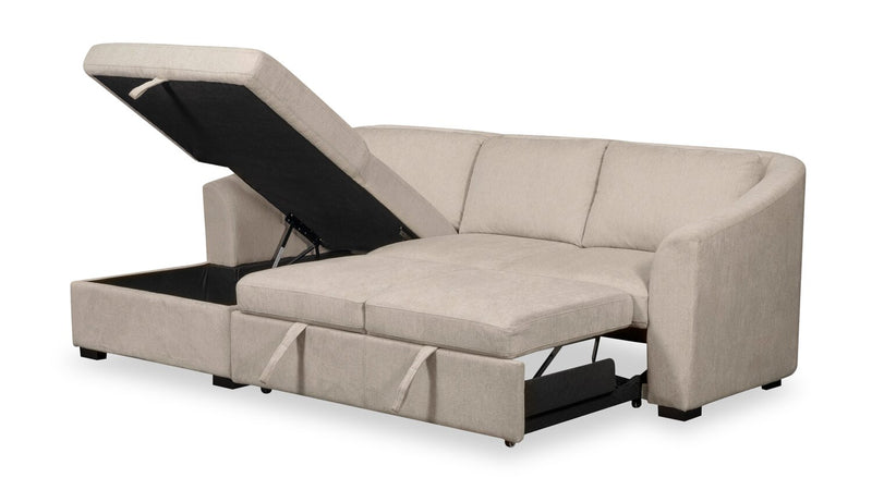 Sofa-lit sectionnel de gauche Envy 2 pièces en tissu de chenille avec fauteuil long de rangement - beige amande