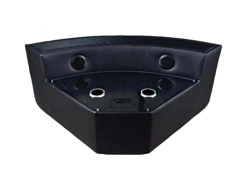 Sofa sectionnel à inclinaison électrique Zen 3 pièces en tissu d’apparence cuir avec massage et 2 consoles à compartiment réfrigéré - noir