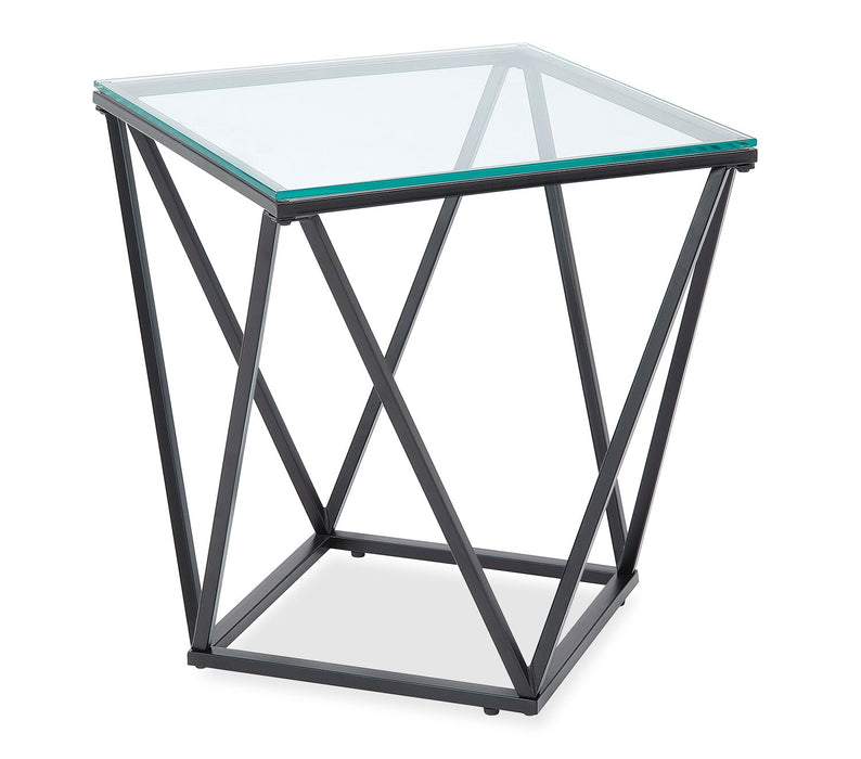 Table de bout moderne Prism de 19,5 po avec dessus en verre - verre avec base en métal 