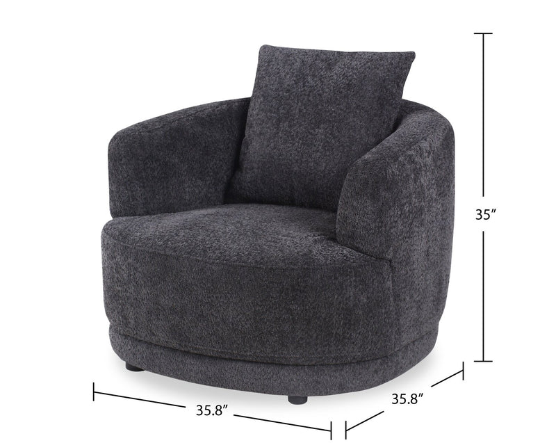 Fauteuil arrondi Moon de 35,8 po en tissu avec coussin décoratif - noir corbeau laineux