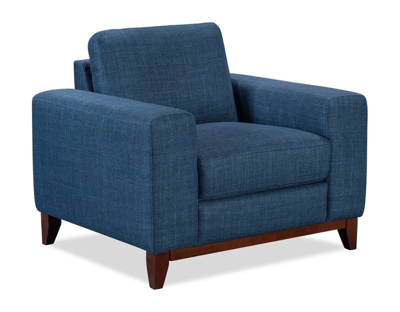 Fauteuil River de 40,1 po en tissu d’apparence lin avec base et pattes en bois - bleu
