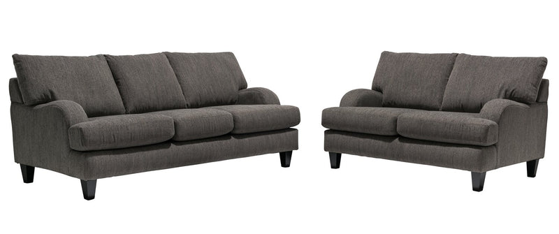 Sofa Nofia de 80 po fabriqué au Canada en tissu de chenille avec 2 coussins décoratifs et pattes en bois - gris anthracite
