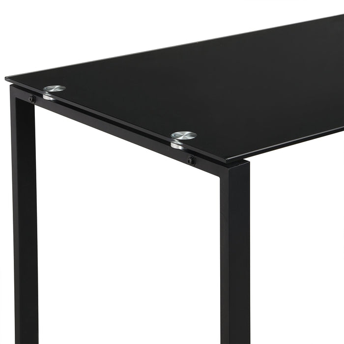 Bureau en forme de L Daniel de 55.11 po avec dessus en verre et rangement - noir