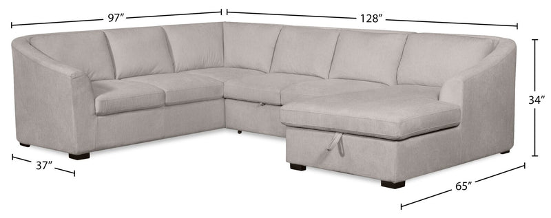 Sofa-lit sectionnel de droite Envy 3 pièces en tissu de chenille avec fauteuil long de rangement - gris brouillard