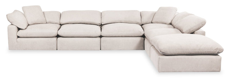 Sofa sectionnel modulaire de style cocon Eclipse 6 pièces en tissu d’apparence lin avec coussins réversibles en duvet et plumes - blanc lin