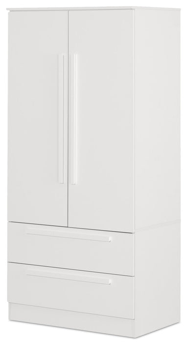 Commode verticale Alex de 33 po (L) x 68,5 po (H) à 2 tiroirs avec armoire de rangement pour la chambre à coucher - blanche