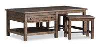  Table à café Edwin de 52 po en pin champêtre avec rangement et tabourets - brun champêtre