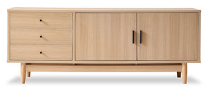 Meuble pour téléviseur moderne Kemper de 71 po avec rangement pour téléviseurs de jusqu’à 70 po - chêne récolte