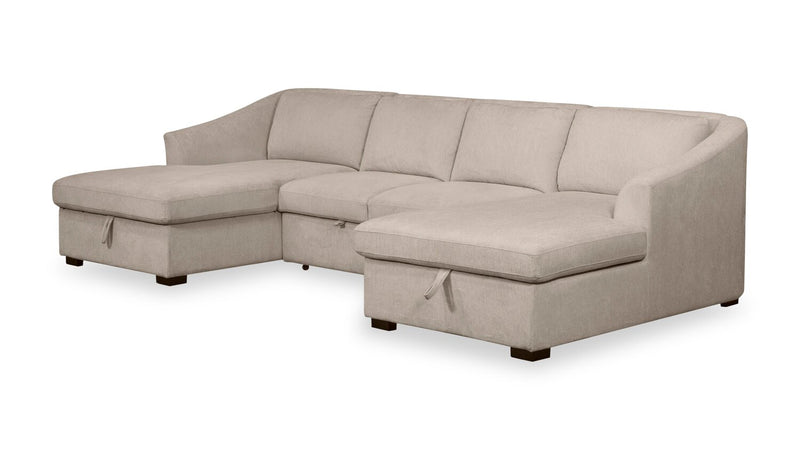 Sofa-lit sectionnel Envy 3 pièces en tissu de chenille avec 2 fauteuils longs de rangement - beige amande