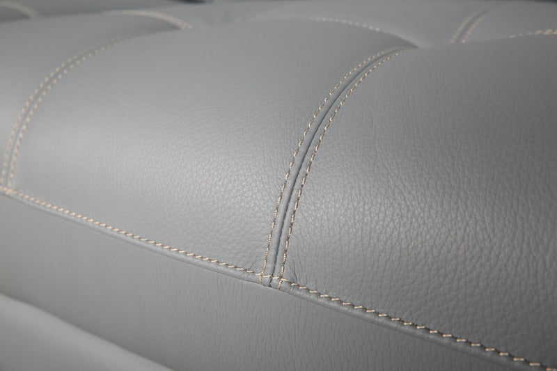 Sofa sectionnel à inclinaison électrique Geneva 3 pièces en cuir véritable avec appuie-têtes électriques et port USB - bleu piscine