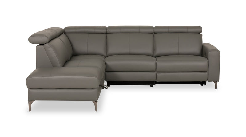 Sofa sectionnel de gauche à inclinaison électrique Valentino 3 pièces en cuir véritable avec appuie-têtes réglables - gris