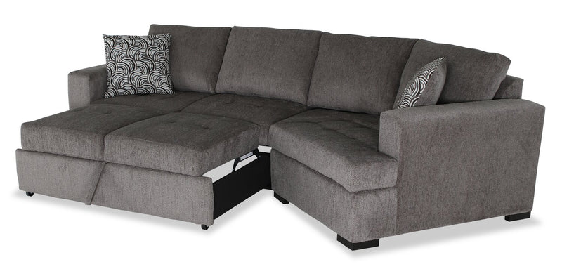 Sofa-lit sectionnel enveloppant de droite Legend 2 pièces fabriqué au Canada en tissu de chenille - brun étain