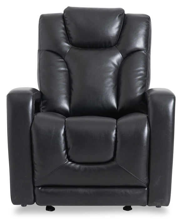 Fauteuil à inclinaison électrique Kenzo de 35 po en tissu d’apparence cuir avec appuie-tête électrique, repose-pieds et port USB - noir