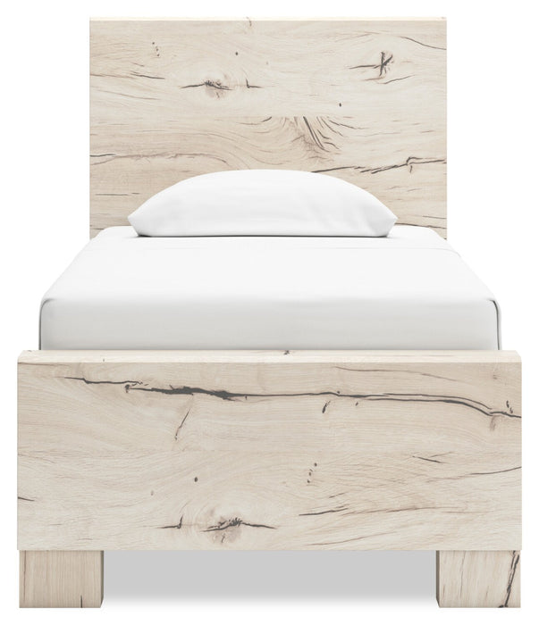 Ensemble de chambre à coucher Derekson 6 pièces blanc rustique avec lit à panneaux, commode, miroir et table de nuit - format lit simple