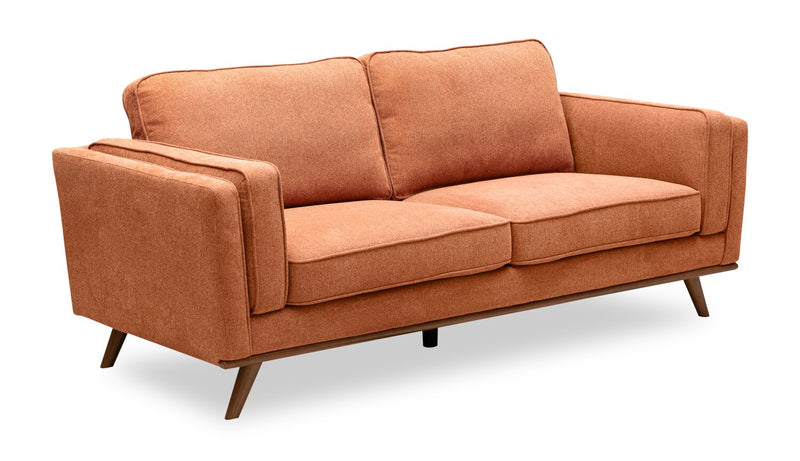 Sofa Kassia de Kort & Co. de 80 po de format condo en tissu d’apparence lin avec base et pattes en bois - orange