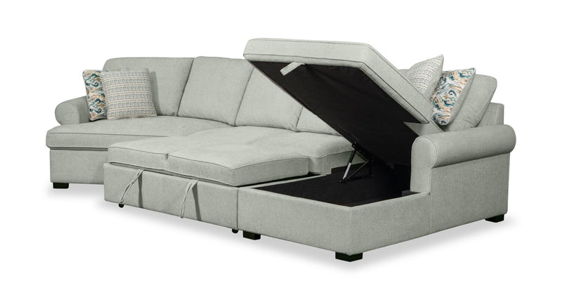 Sofa-lit sectionnel enveloppant de gauche Haven de Scott Living 3 pièces en tissu de chenille avec rangement - écume de mer 