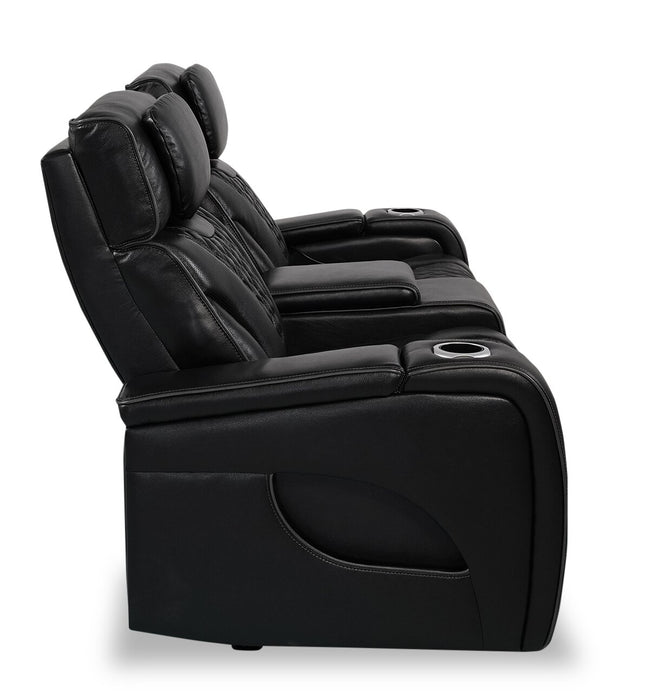 Causeuse de massage à inclinaison électrique Elite de 74 po en cuir véritable avec appuie-têtes électriques et accoudoirs de rangement - noire