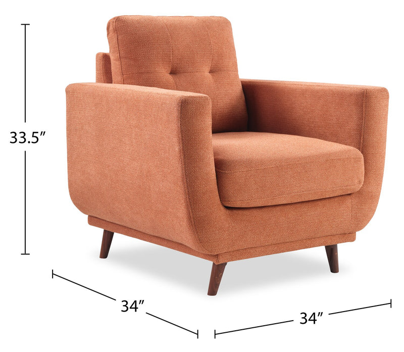 Fauteuil Cosmo de 34 po en tissu avec coussin de dossier capitonné - orangé