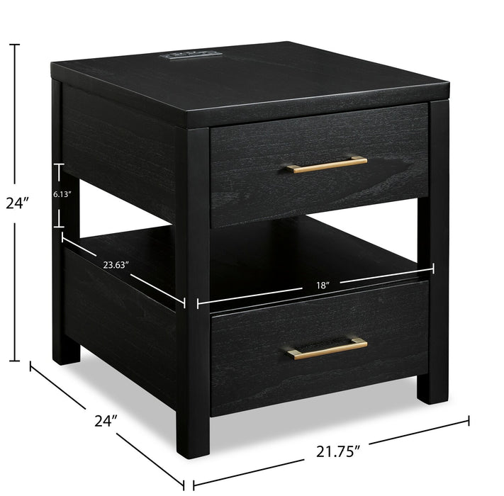 Table de bout contemporaine Julian de 22 po avec rangement et ports USB - noire