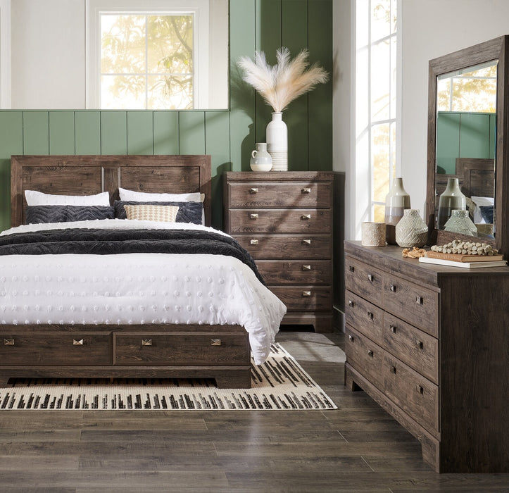 Ensemble de chambre à coucher Yorkdale 5 pièces avec lit de rangement à 6 tiroirs, commode et miroir, gris - format grand lit