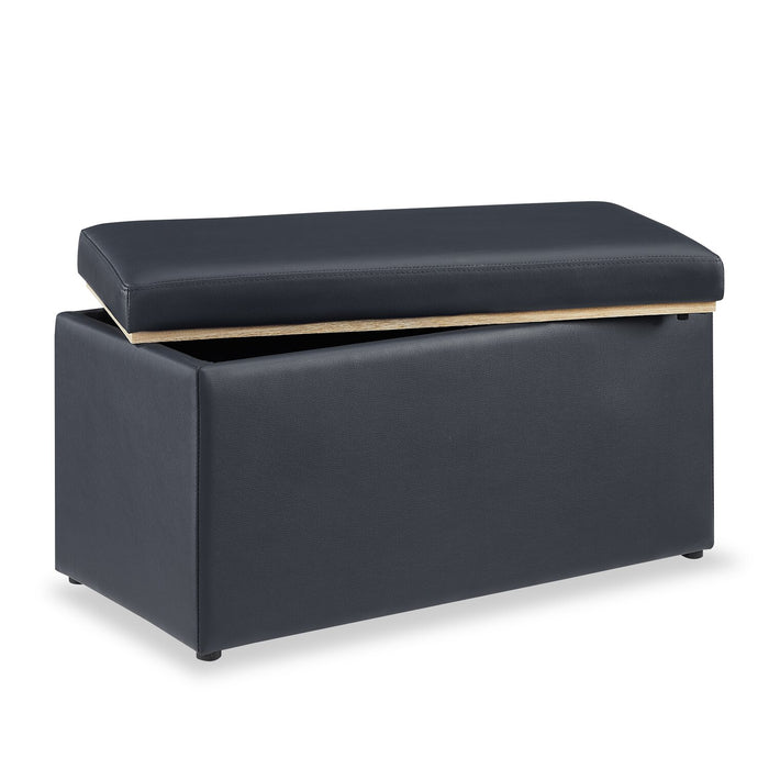 Pouf de rangement Edmonton de 32 po - similicuir bleu marine