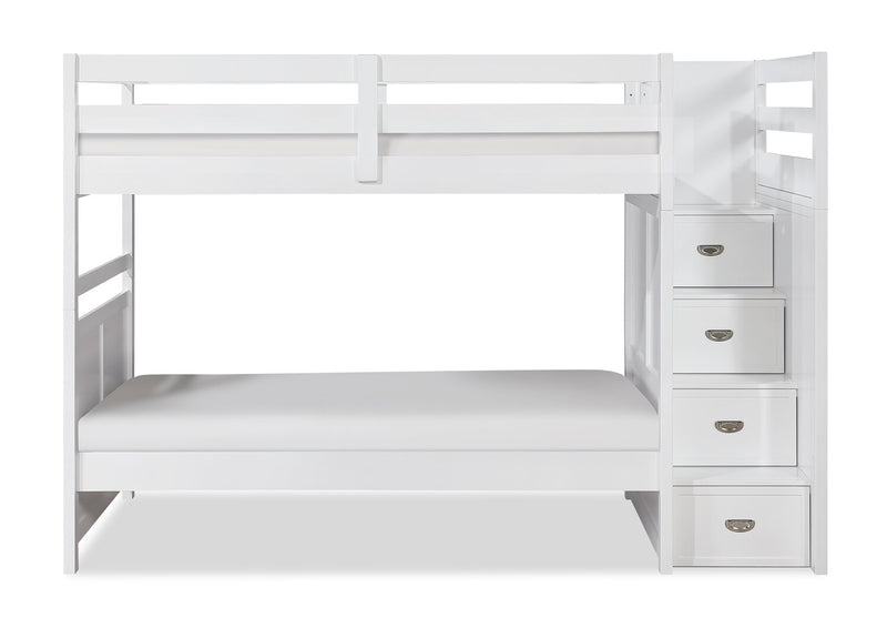 Lits superposés Quinn pour enfants avec commode escalier intégrée et garde-corps, blancs - simple et simple