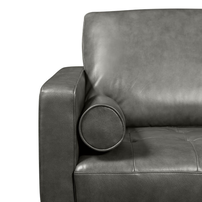 Sofa sectionnel de droite Edge 2 pièces en cuir véritable avec pattes en bois et coussins de dossier amovibles - gris