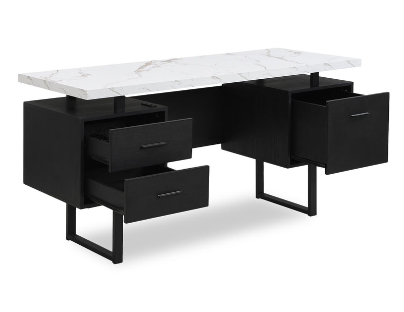 Bureau Winslow de 60 po à 3 tiroirs - noir