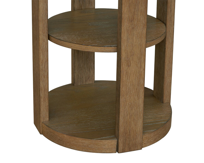 Table de bout ronde moderne Declan de 18 po avec tablette - bois naturel 