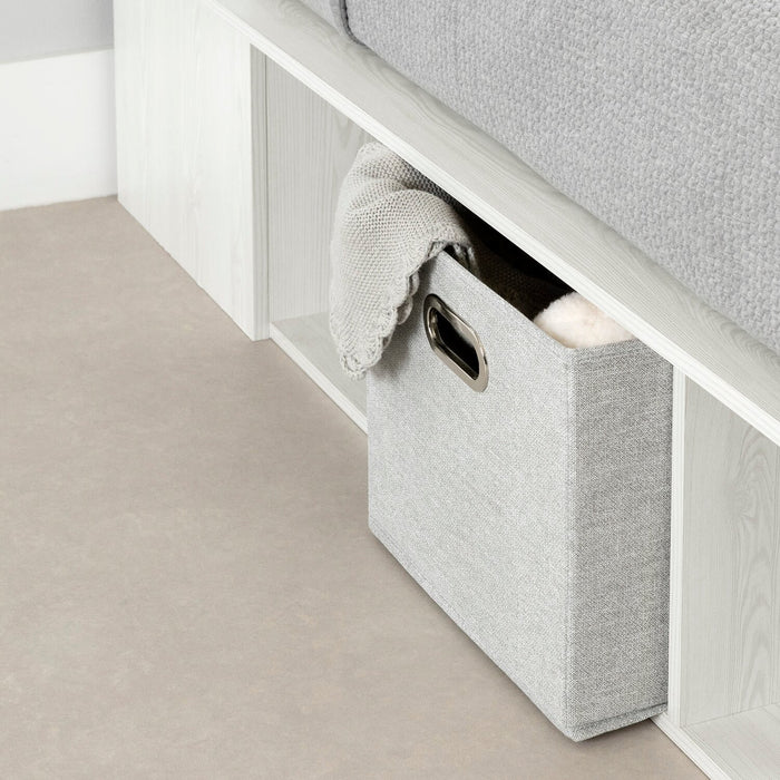 Ensemble lit plateforme et tête de lit à panneau Everley avec rangement et paniers intégrés, blanc - format lit double