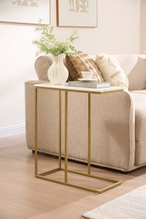 Table d’appoint Voss de 20 po avec dessus en imitation de marbre - blanche et dorée 