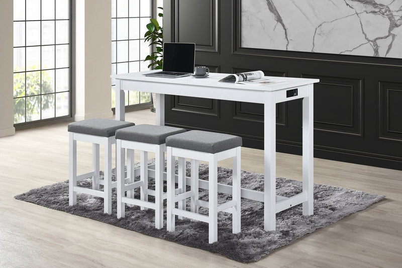 Coin-repas moderne Noah de 60 po avec 3 tabourets de hauteur comptoir et ports USB - blanche