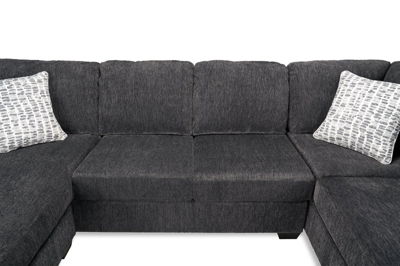 Sofa sectionnel en U de droite Morgan 2 pièces fabriqué au Canada en tissu de chenille avec coussins décoratifs - gris