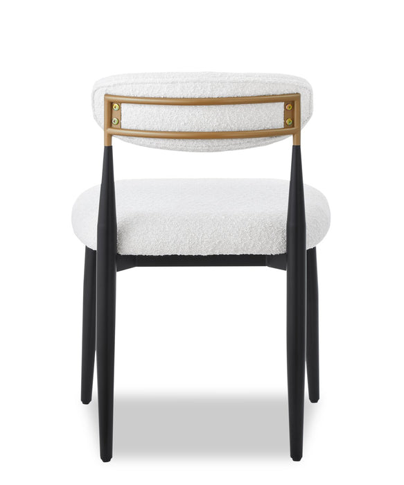 Chaise de salle à manger Capri de Kort & Co. en métal avec tissu bouclé et touches dorées - blanche