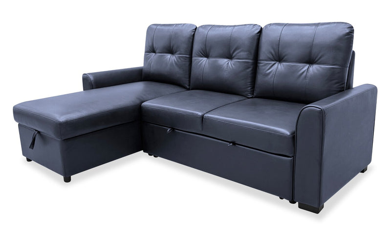 Sofa-lit sectionnel de gauche Carter 2 pièces en tissu d’apparence cuir avec fauteuil long de rangement - noir