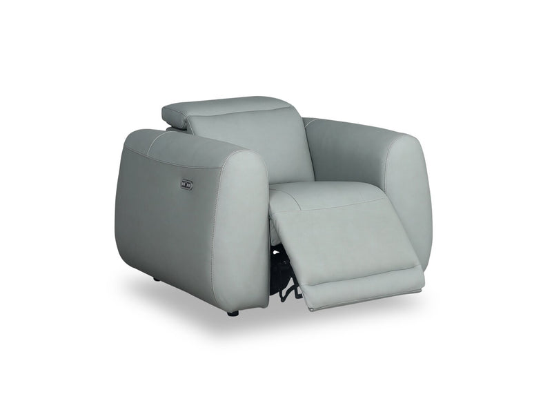 Fauteuil à inclinaison électrique Gianna de 40 po en cuir véritable avec appuie-tête électrique et port USB - bleu spa