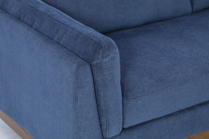 Sofa sectionnel de droite Zara 2 pièces en tissu avec fauteuil long et pattes en bois - bleu marine