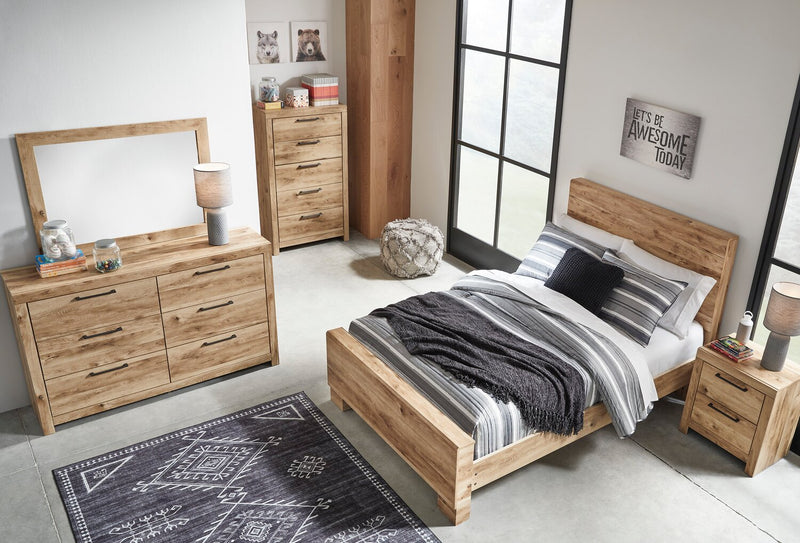 Lit à panneaux Derekson avec tête de lit et cadre de lit, naturel - format lit double